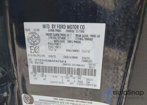 2010 Ford F-150 Xlt z USA, uszkodzony, nr VIN 1FTEW1E86AFA73414